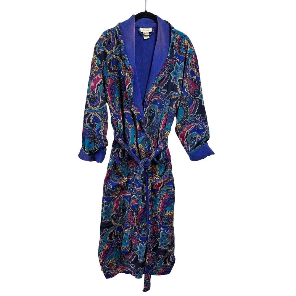 Victoria's Secret Gold Label Vintage Satin Paisley Terry Lined Robe XS/S